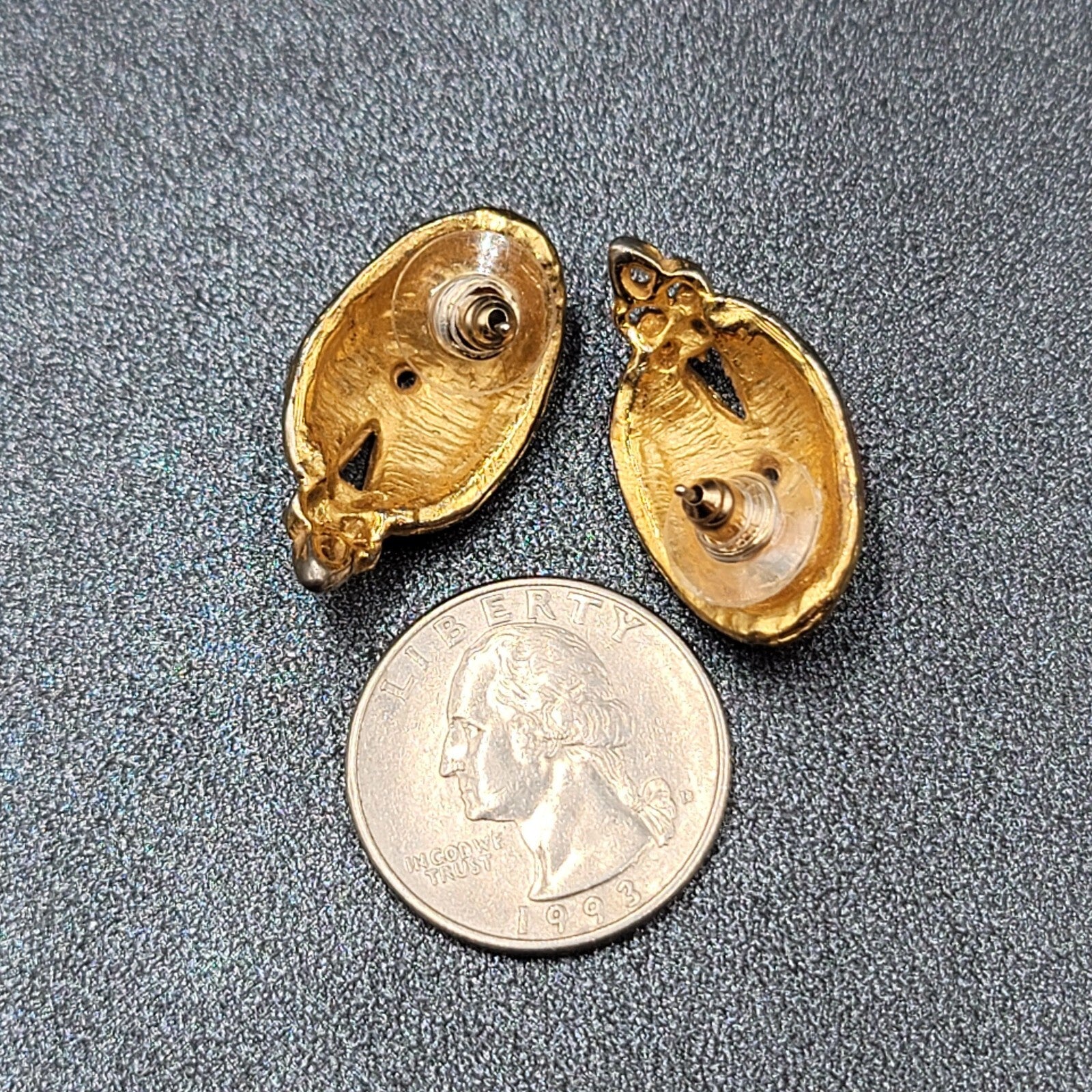 Vintage Pierced Earrings Gold tone Red Enamel Drop 1"