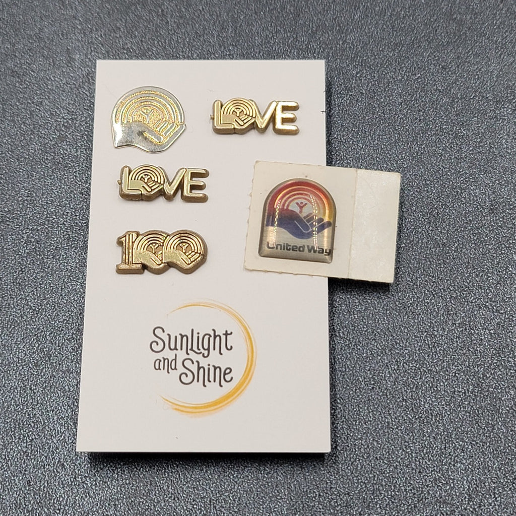 Vintage Lot of 4 Pins United Way Pin Back Plastic and Metal Love One Sticker