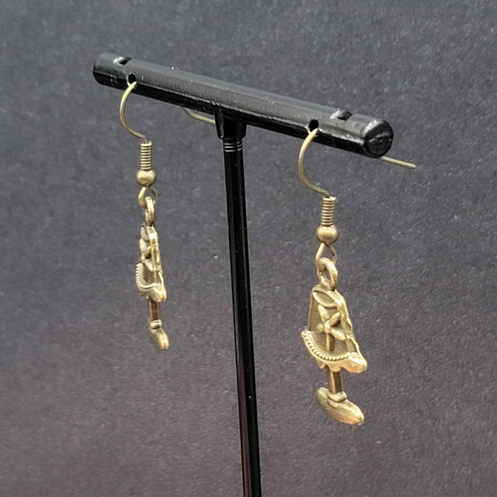 Lamp Pierced Earrings Bronze tone Embossed Dangle 1"