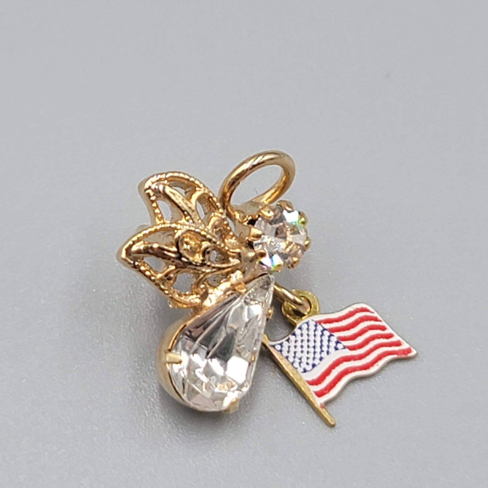 Vintage Angel Pin Patriotic USA Flag Gold tone 5/8"