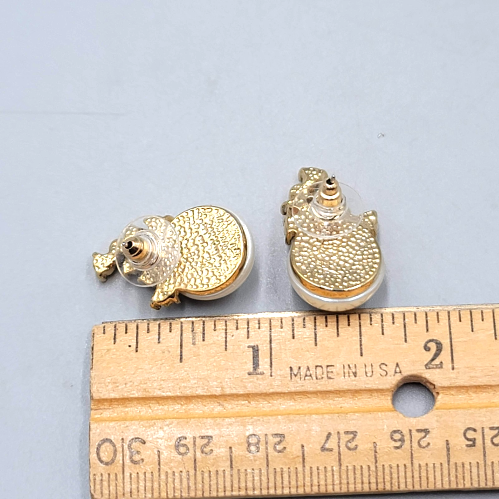 Faux Pearl Crystal Rhinestone Pierced Earrings Gold tone Drop 7/8 in