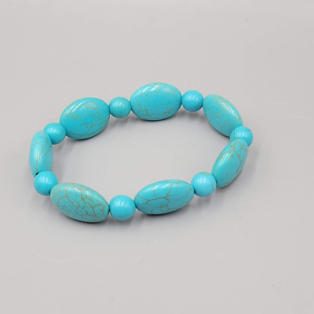 Turquoise Blue Dyed Howlite Stone Bead Bracelet Elastic 6.5"