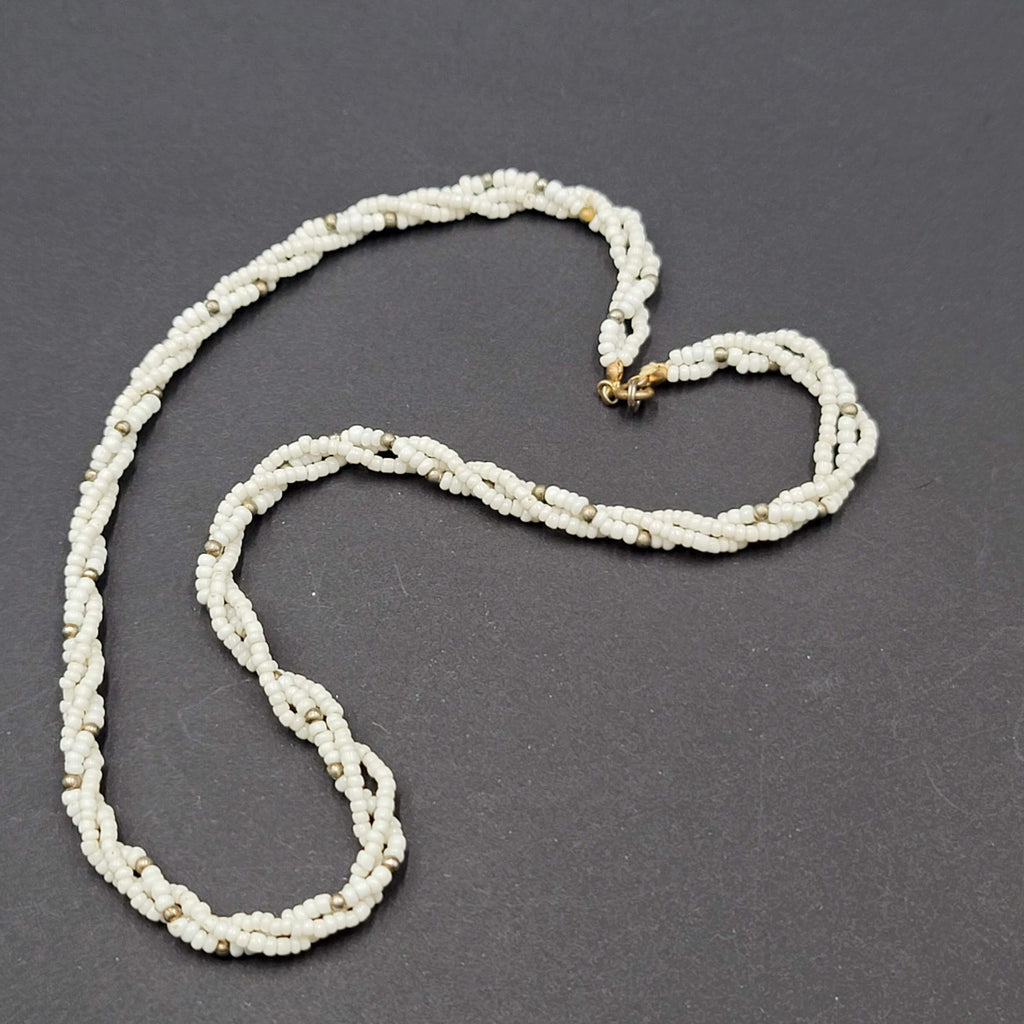 Vintage White Seed Bead Twist Necklace 18" Estate Jewelry