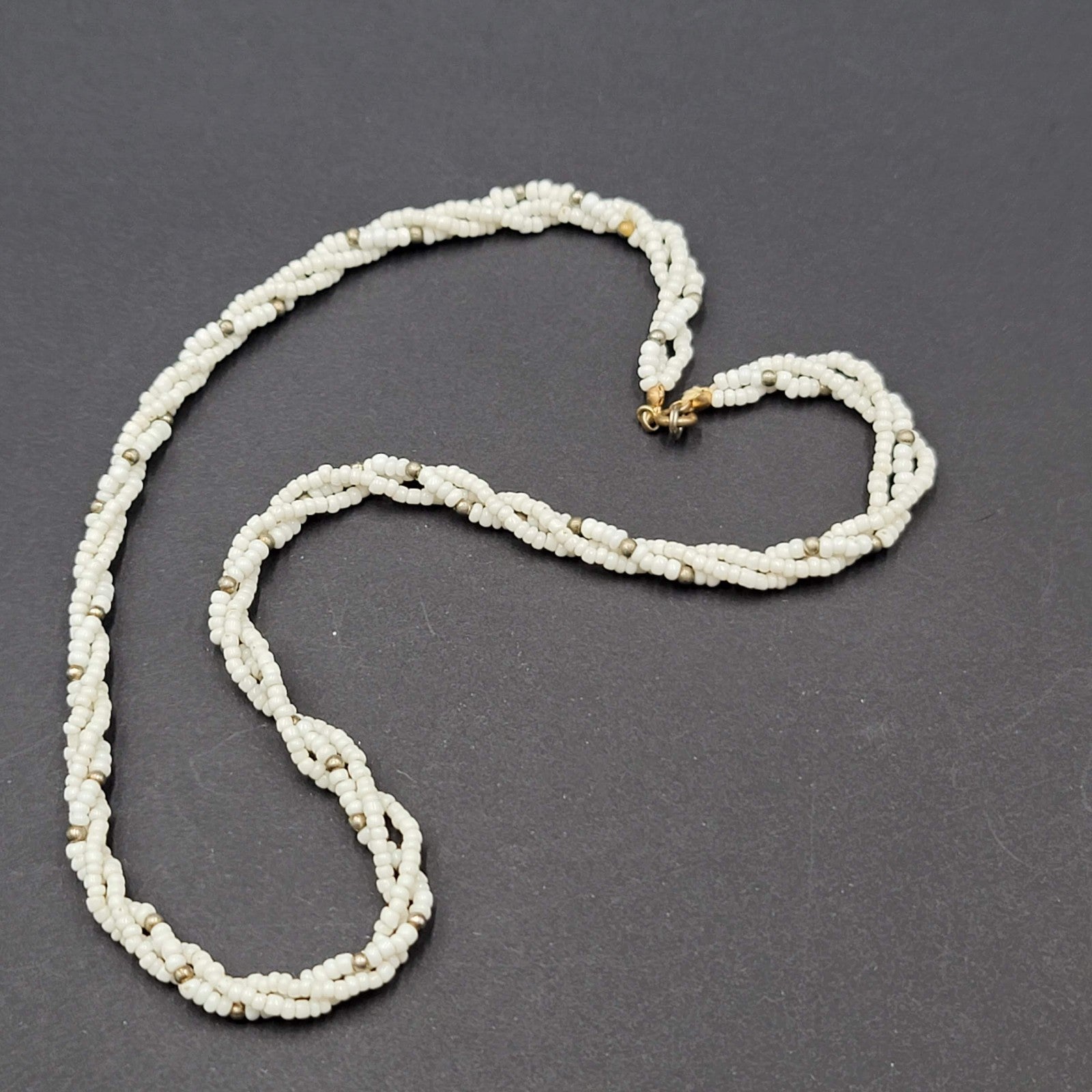 Vintage White Seed Bead Twist Necklace 18" Estate Jewelry