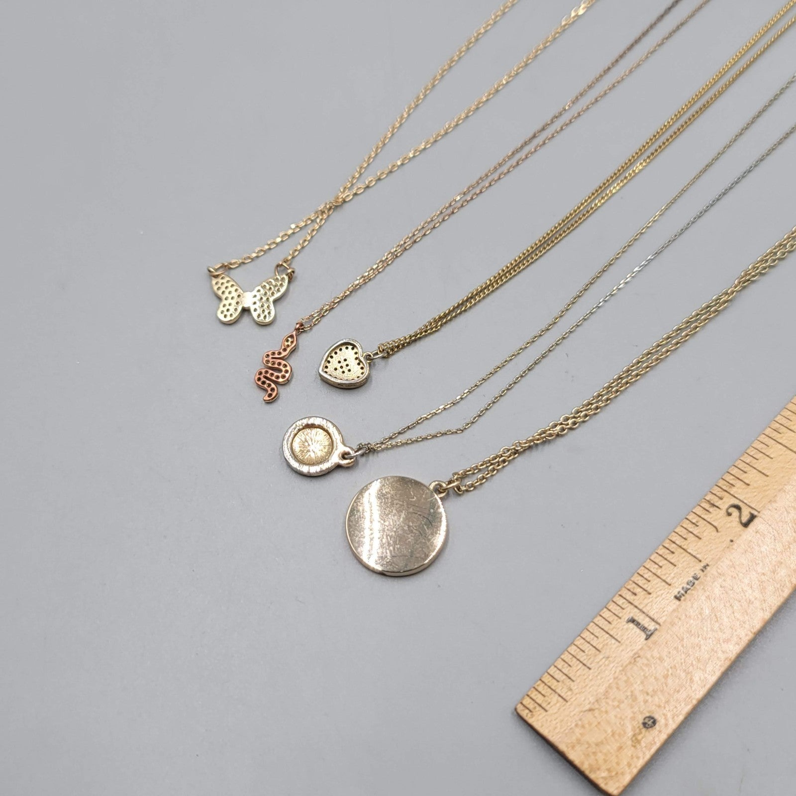Necklace Lot of 4 Gold tone Petite Pendants Heart Snake Crystal