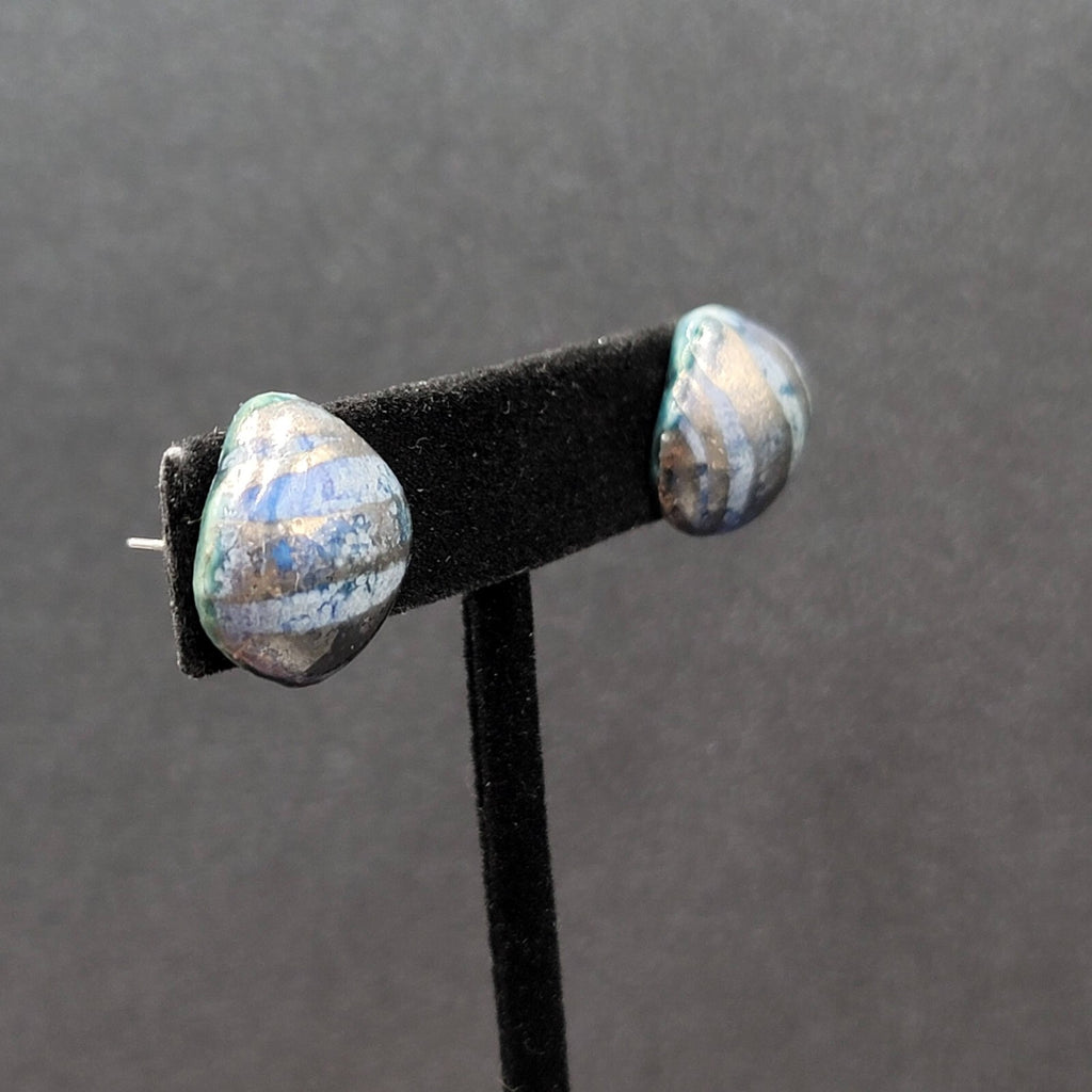 Vintage Pierced Earrings Ceramic Hand Painted Studs 5/8"