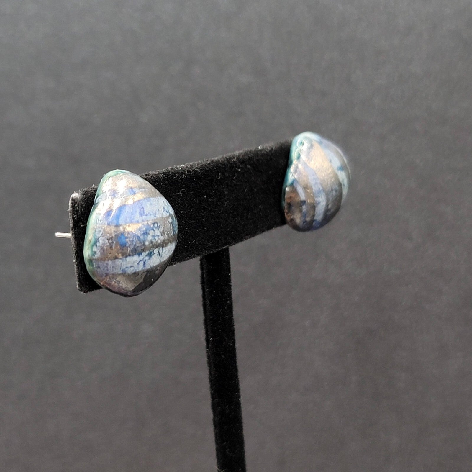 Vintage Pierced Earrings Ceramic Hand Painted Studs 5/8"