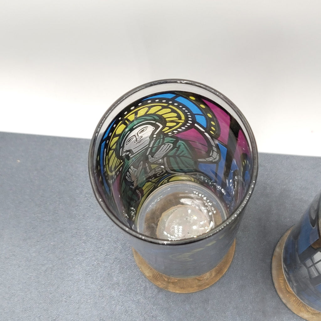 Stained Glass Mosaic Look Candle Holders Brass Base Nu Trend Religious Set of 2