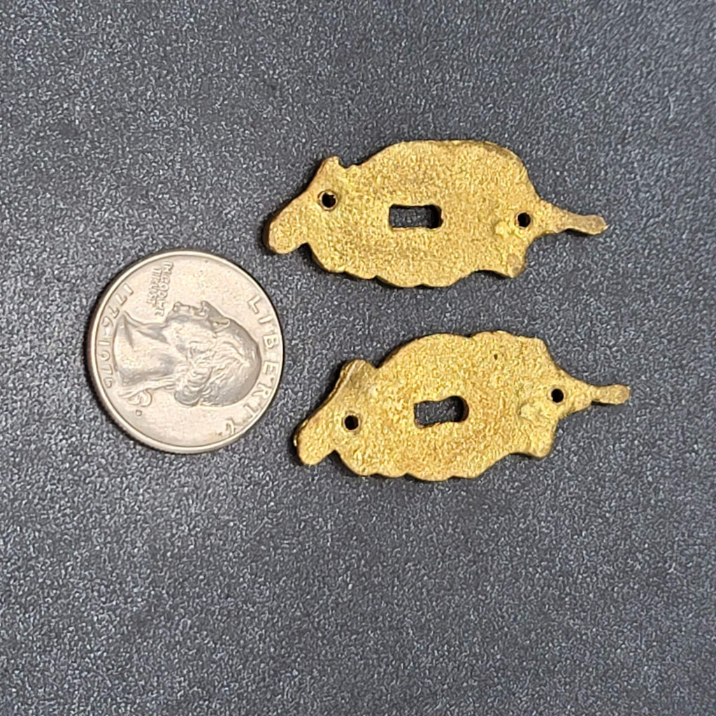Vintage Small Lot of 2 Brass Skeleton Key hole Escutcheon 1.75" Salvage Hardware