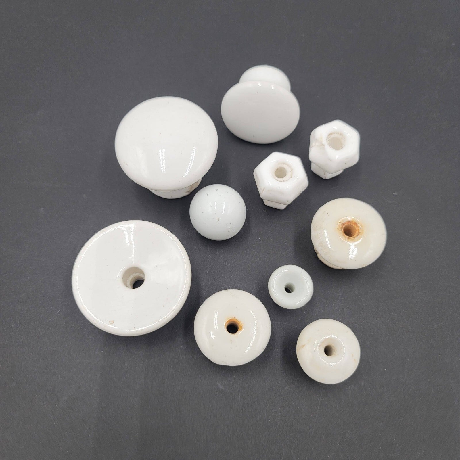 Vintage All Ceramic Porcelain Pulls Cabinet Drawer Cupboard Knob Mixed Lot of 10