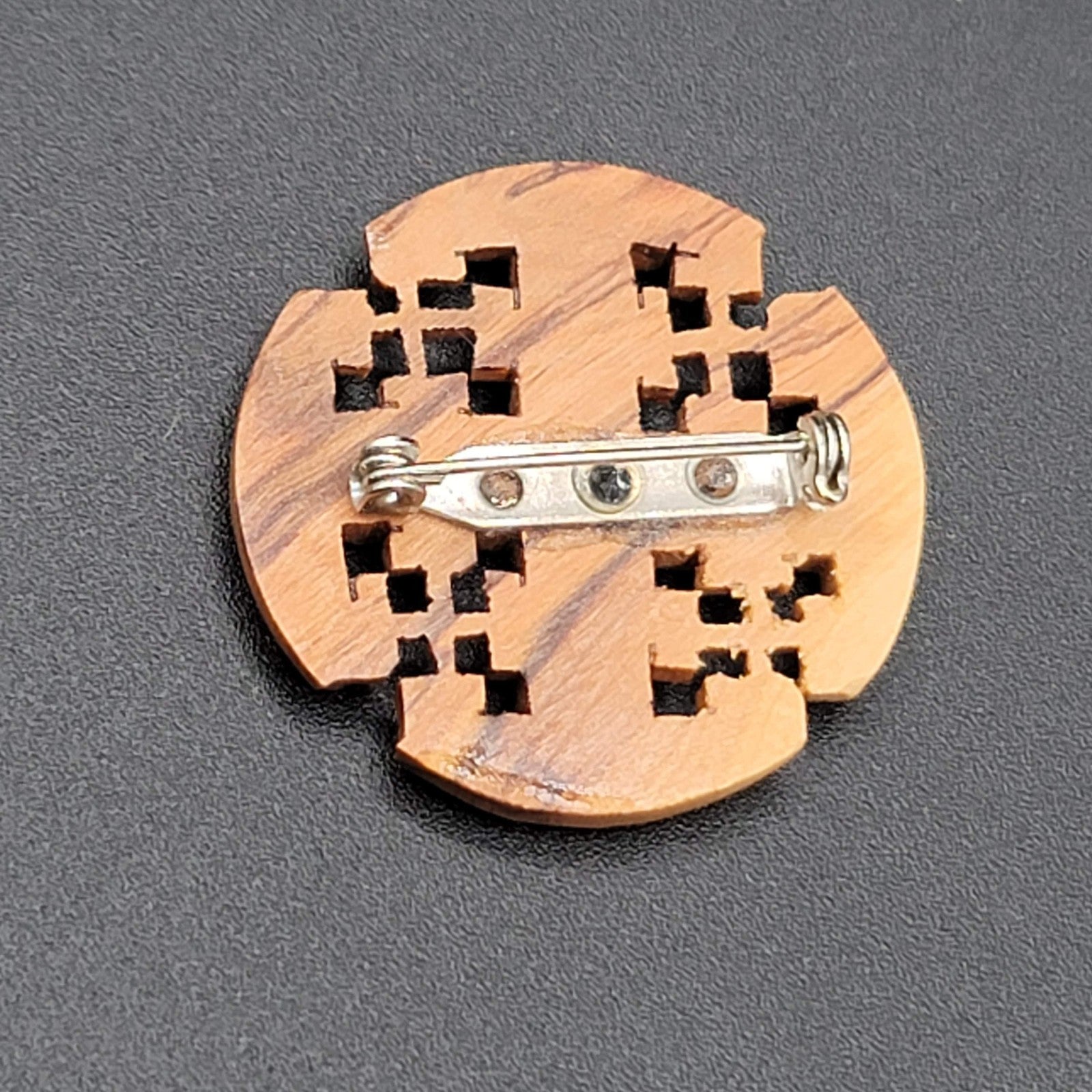 Holy Land Jerusalem Cross Brooch Pin Hand Carved Olive Wood Crusader Cross 1.5"