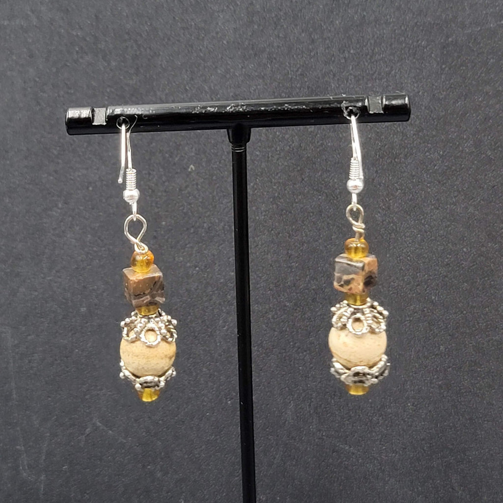 Pierced Earrings Agate Stone Beads Sterling Silver Hooks 1.25"