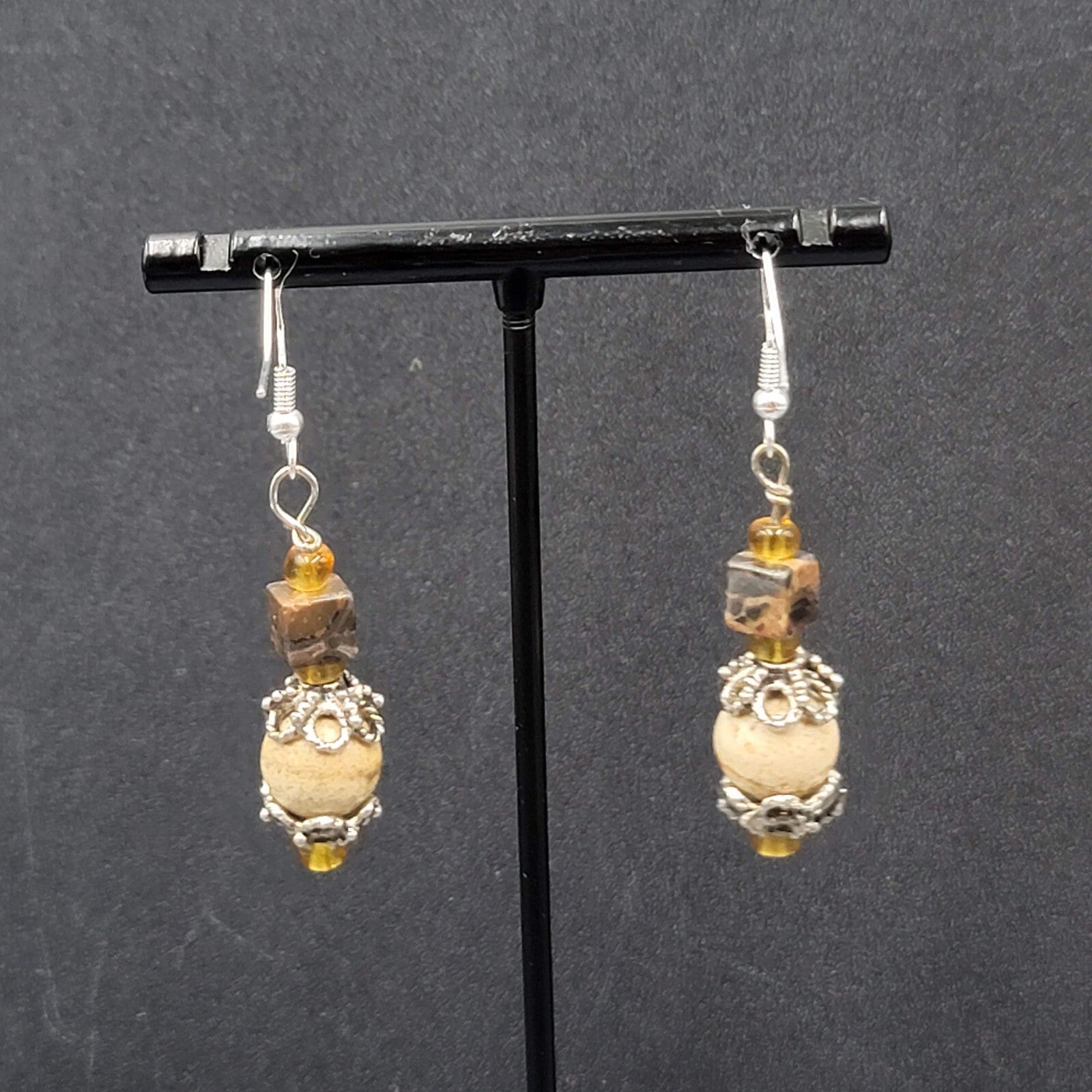 Pierced Earrings Agate Stone Beads Sterling Silver Hooks 1.25"