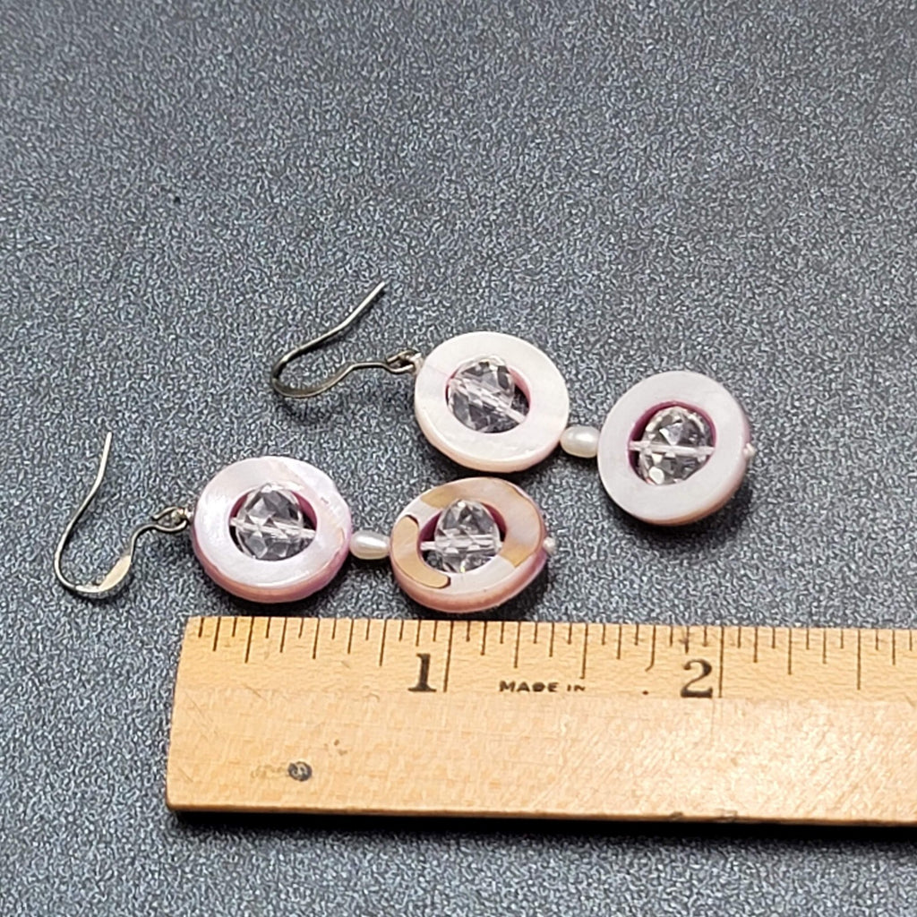 Pierced Earrings Mother of Pearl Unique Dangle 1.5"