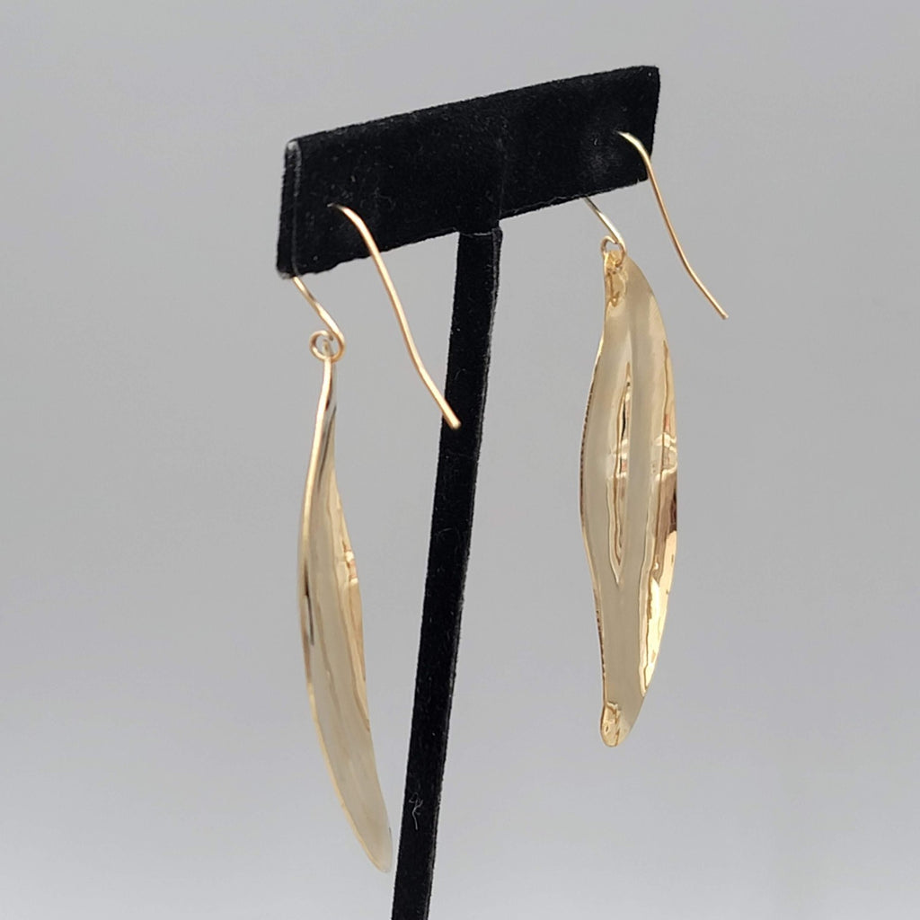 Modernist Leaf Pierced Earrings Gold tone Dangle 2.25 in Lightweight
