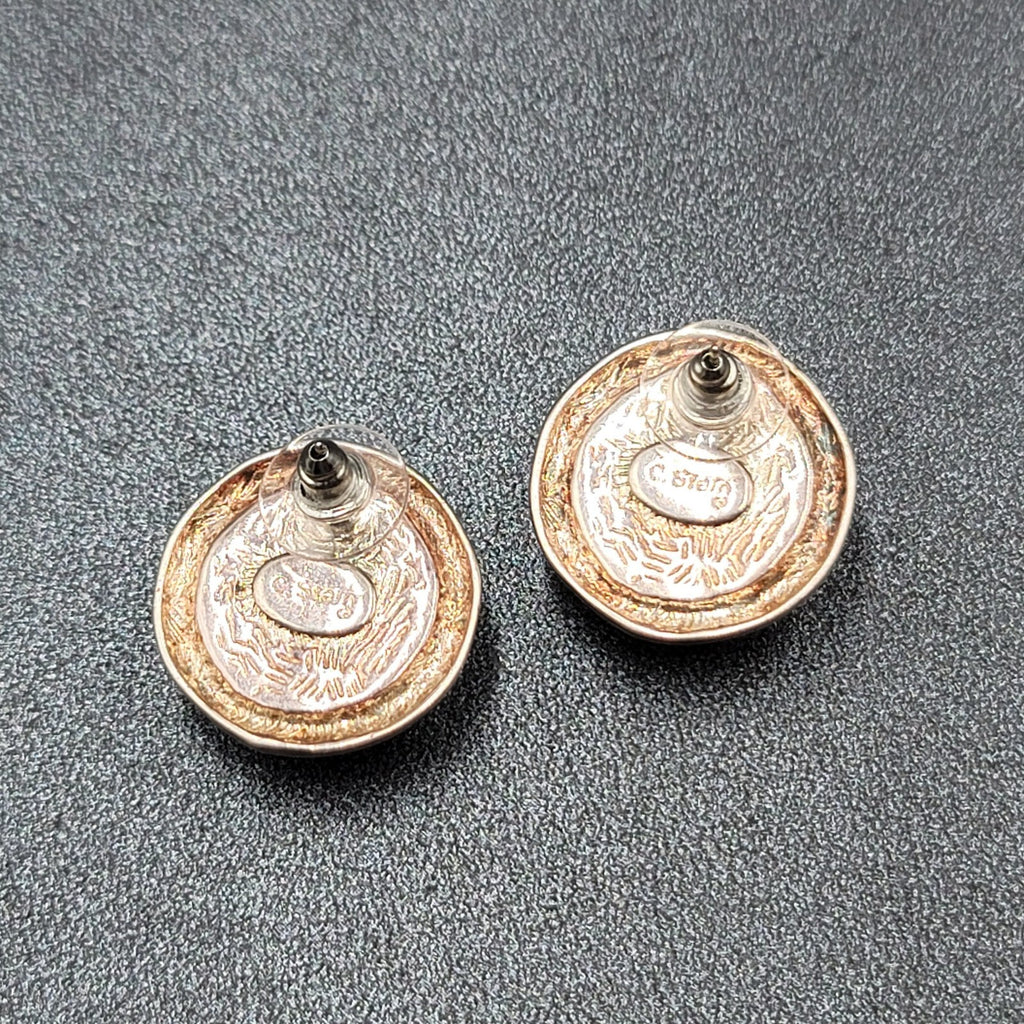 C Stein Pierced Earrings Silver tone Acrylic Frosted Dome 7/8"