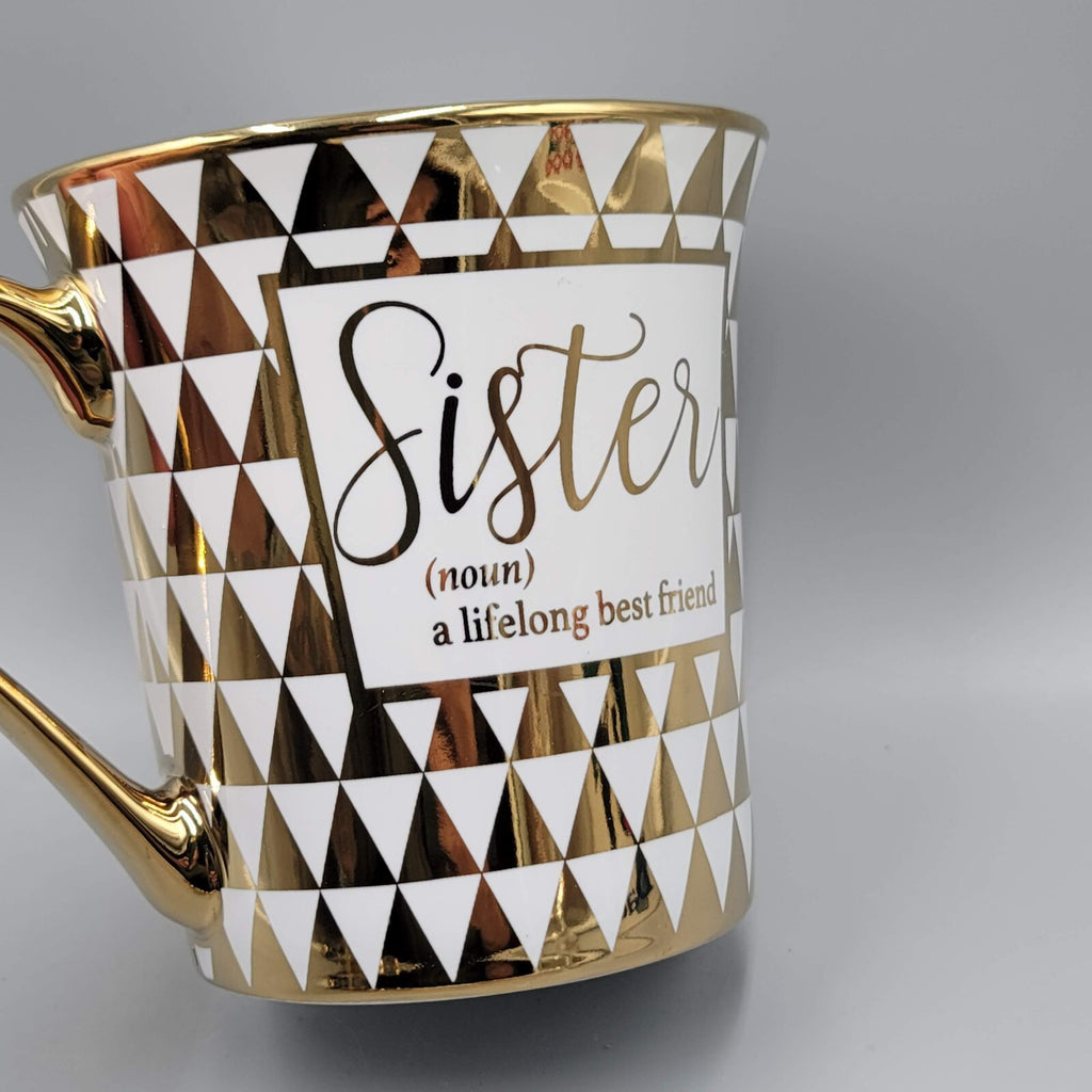 SISTER a Lifelong friend Coffee Mug White and Gold Bebe Large Size