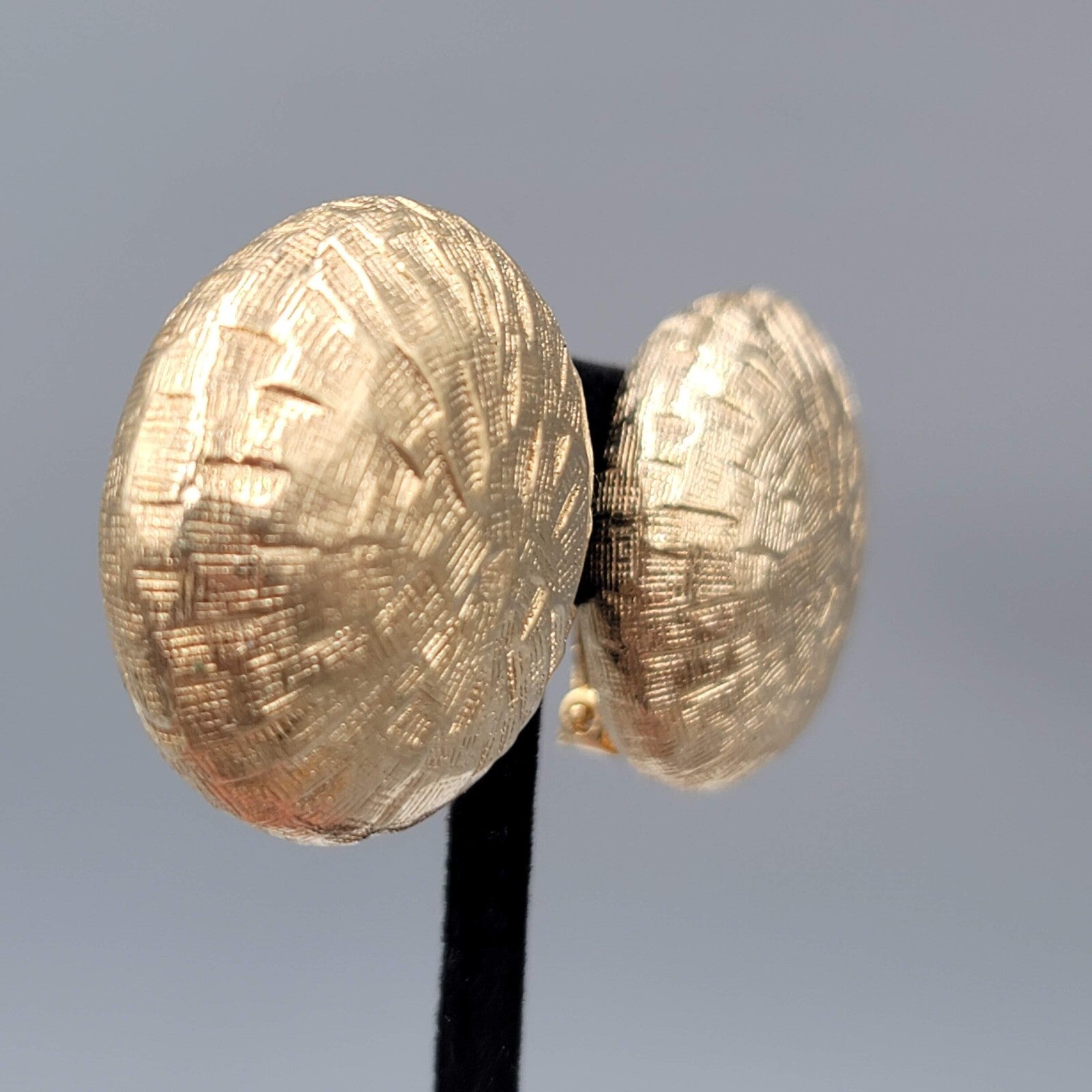 Vintage Castle Cliff Clip on Earrings Large Textured Gold tone Dome 1.25" Heavy