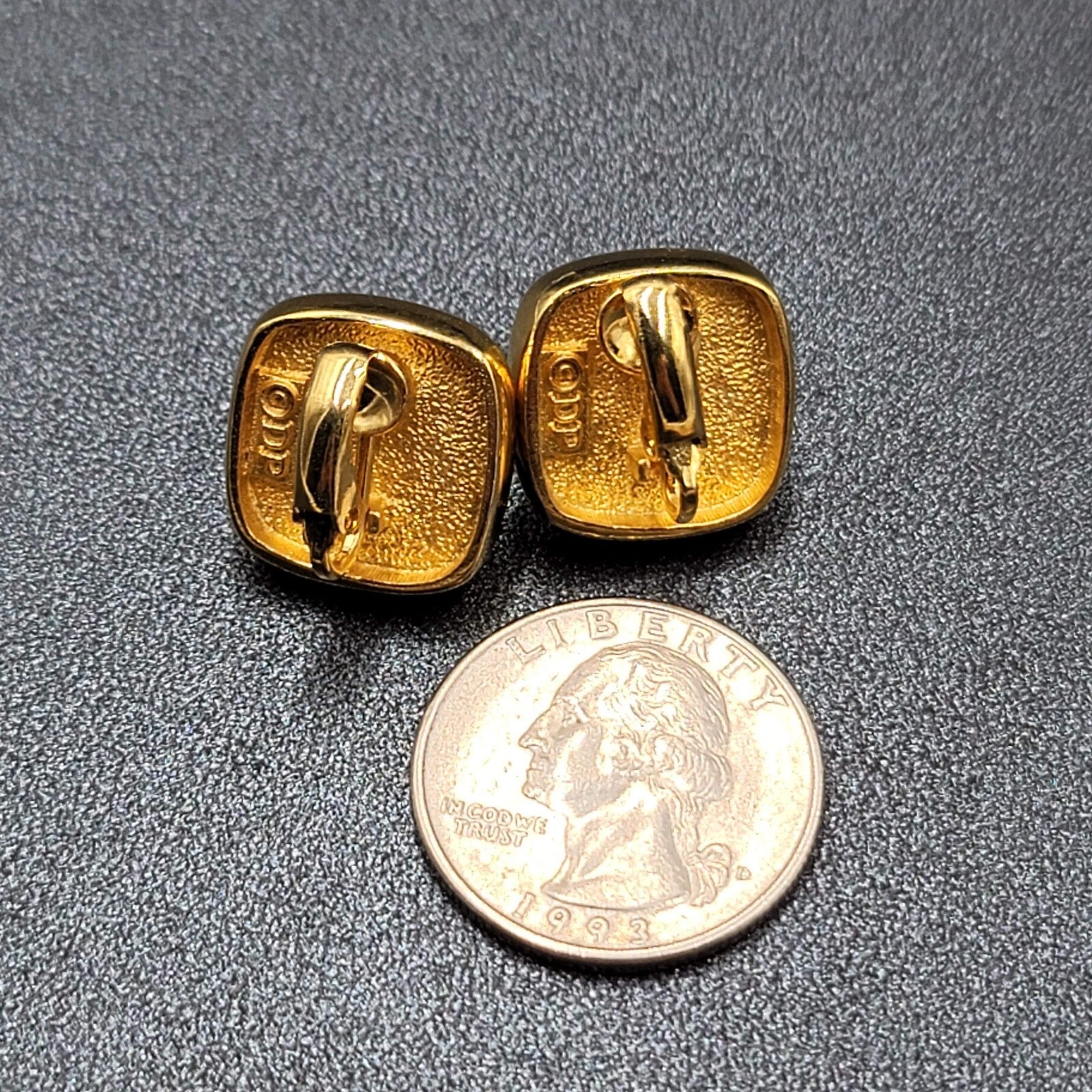 Vintage DP Clip on Earrings Gold tone White Imitation Pearl Studs 5/8"