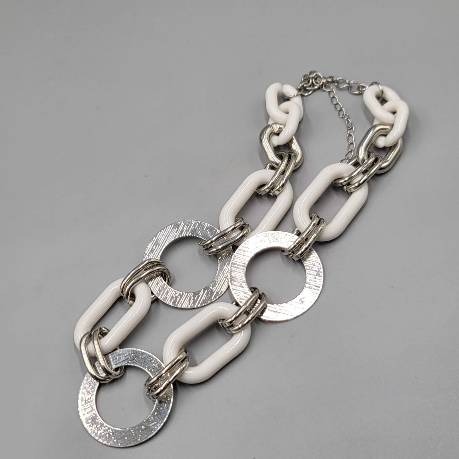 Mark Necklace Silver tone Large White Links 16"+