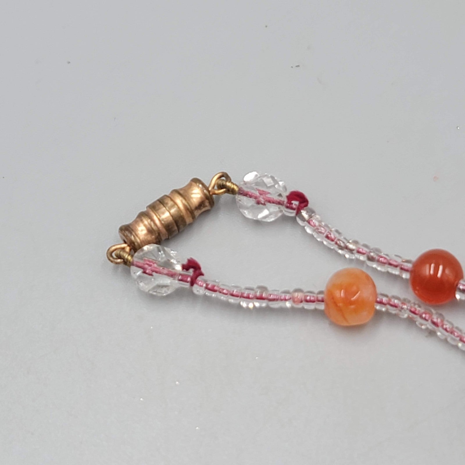 Carnelian Agate Quartz Stone Bead Station Necklace Handmade 20"