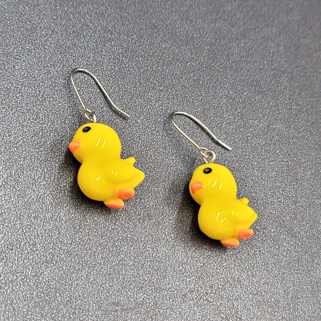 Rubber Duckie Pierced Earrings Yellow Acrylic Dangle 1"