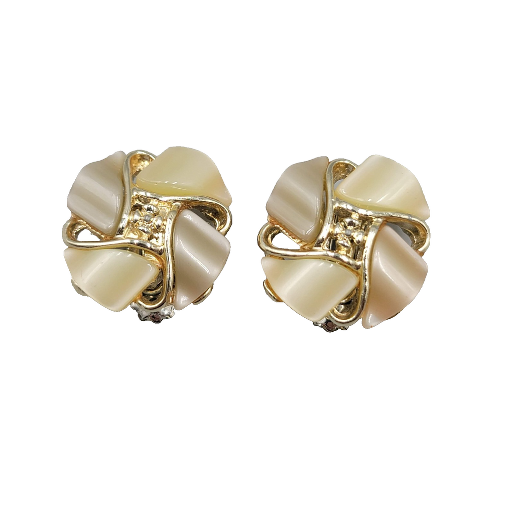 Vintage Clip on Earrings Gray Pale Yellow Thermoset Round 1 in