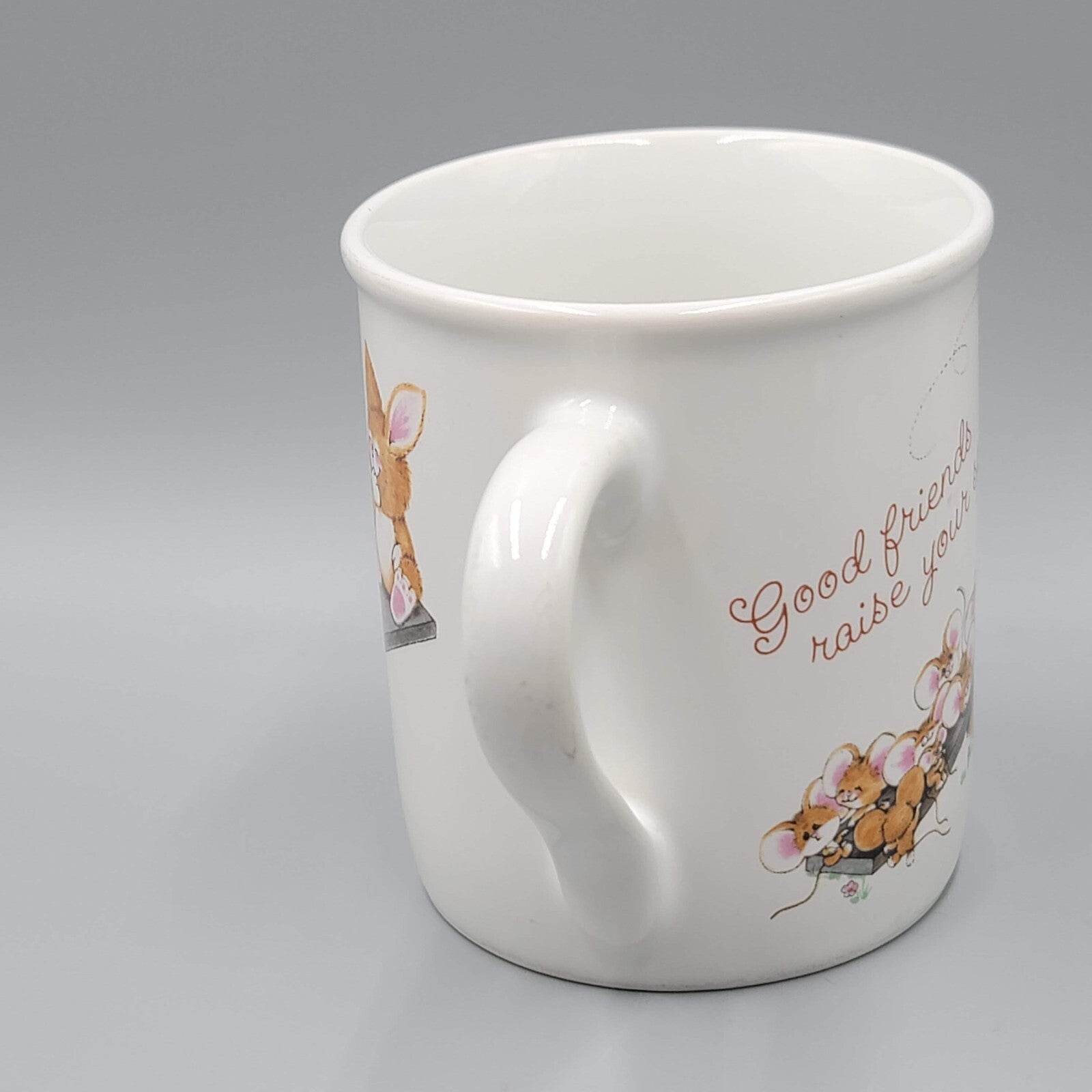 Good Friends are Uplifting COFFEE MUG bunny rabbit mice Hallmark VTG