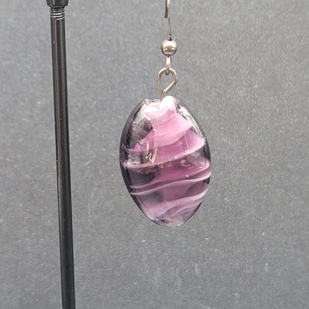 Pierced Earrings Purple Art Glass Bead Dangle 1"