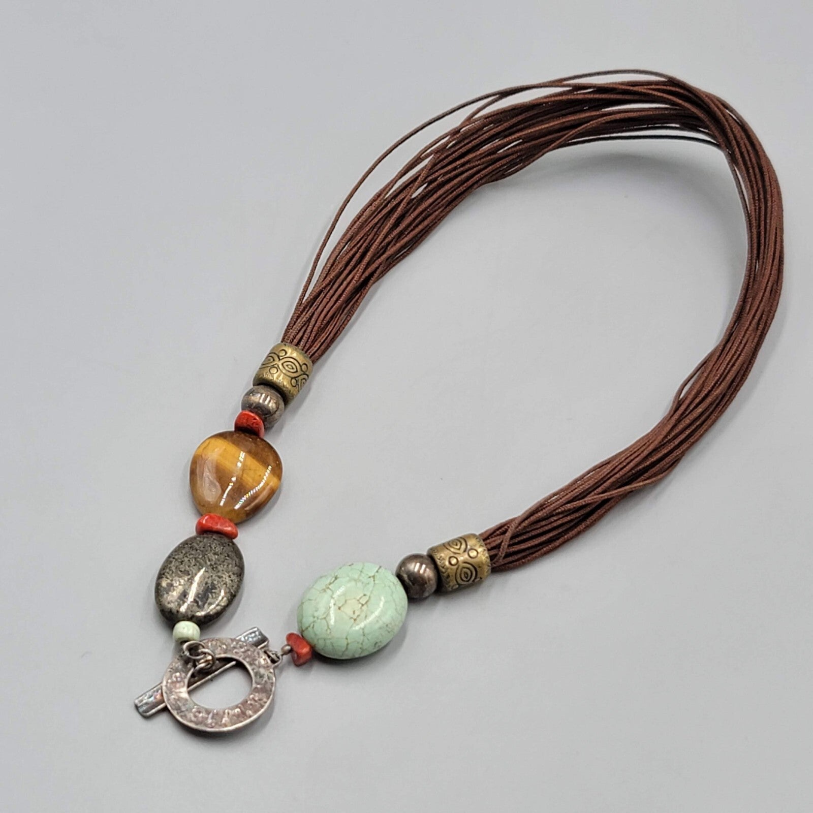 Silpada N1891 Sterling Silver Brown Cord Howlite Pyrite Tiger's Eye Necklace