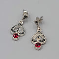 Pierced Earrings Silver tone Red and Black Rhinestone Dangle 1"