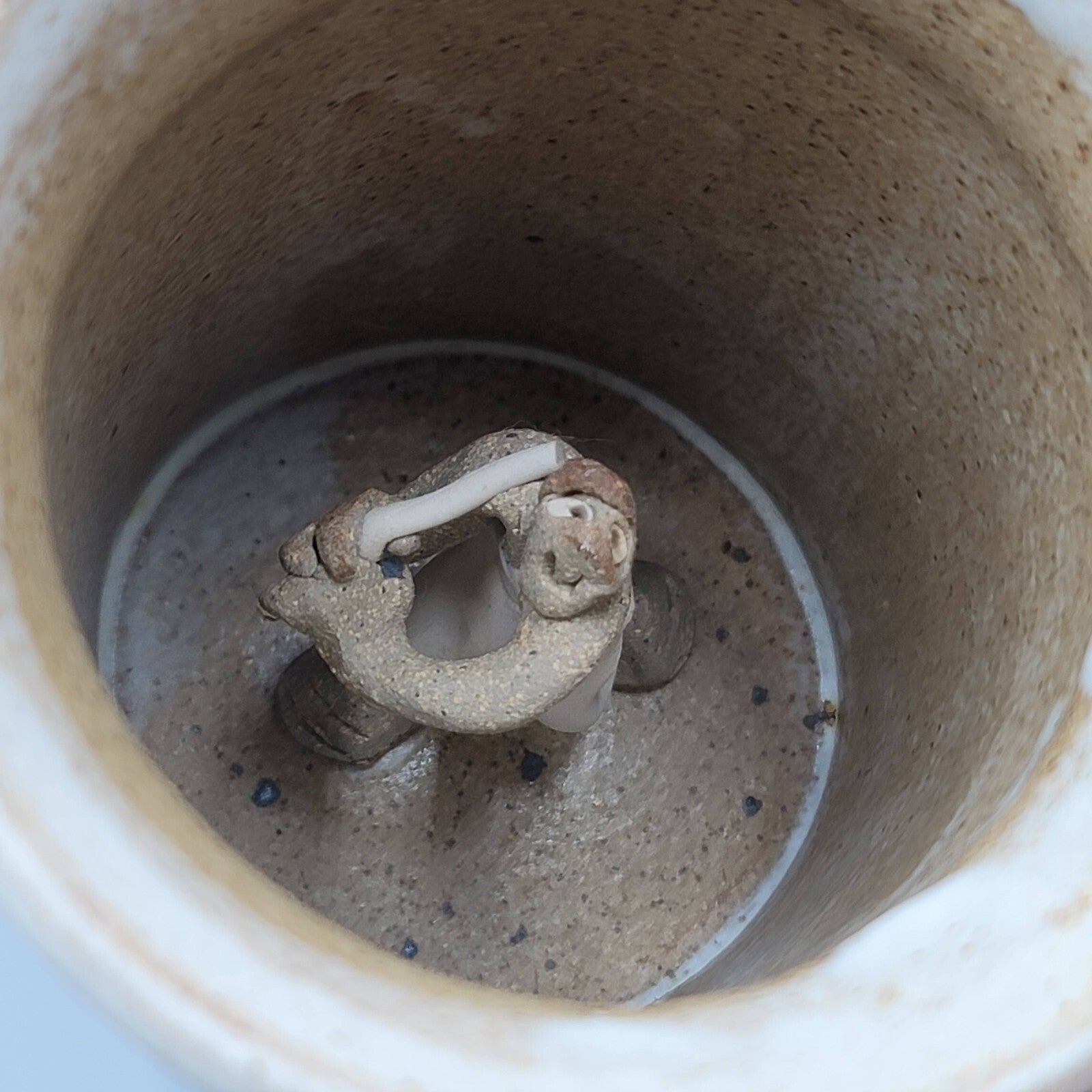 Vintage Pottery Coffee Mug with Hidden Surprise Figure Inside Cup