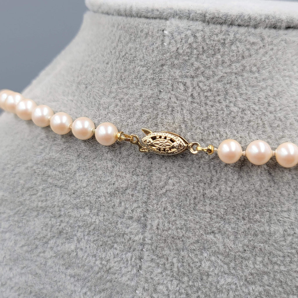 Vintage Champagne Faux Pearl Necklace Hand Knotted 20 in
