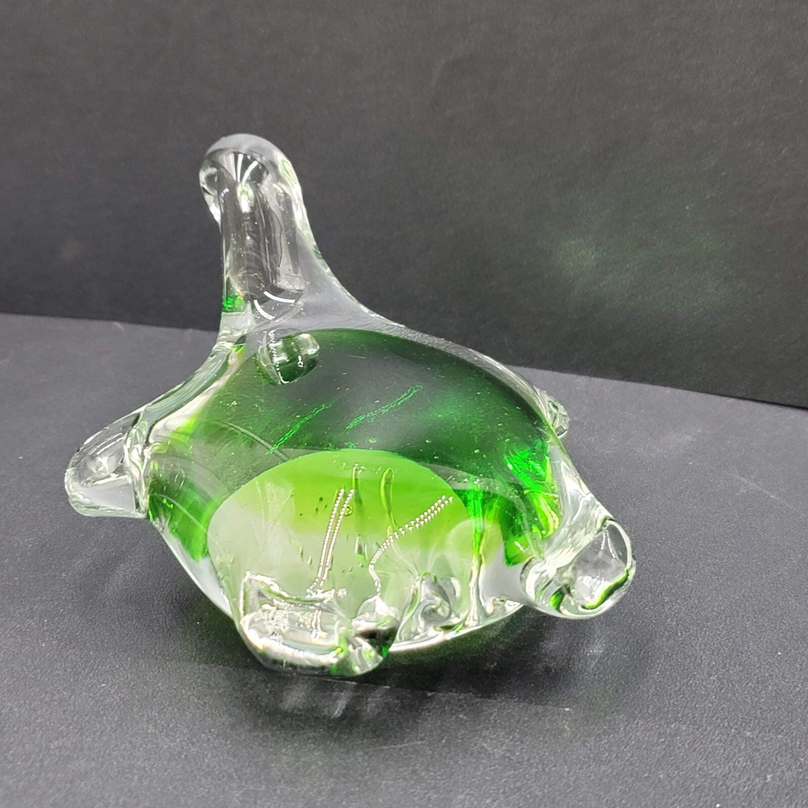 Turtle paperweight hand blown art glass green Murano style figurine