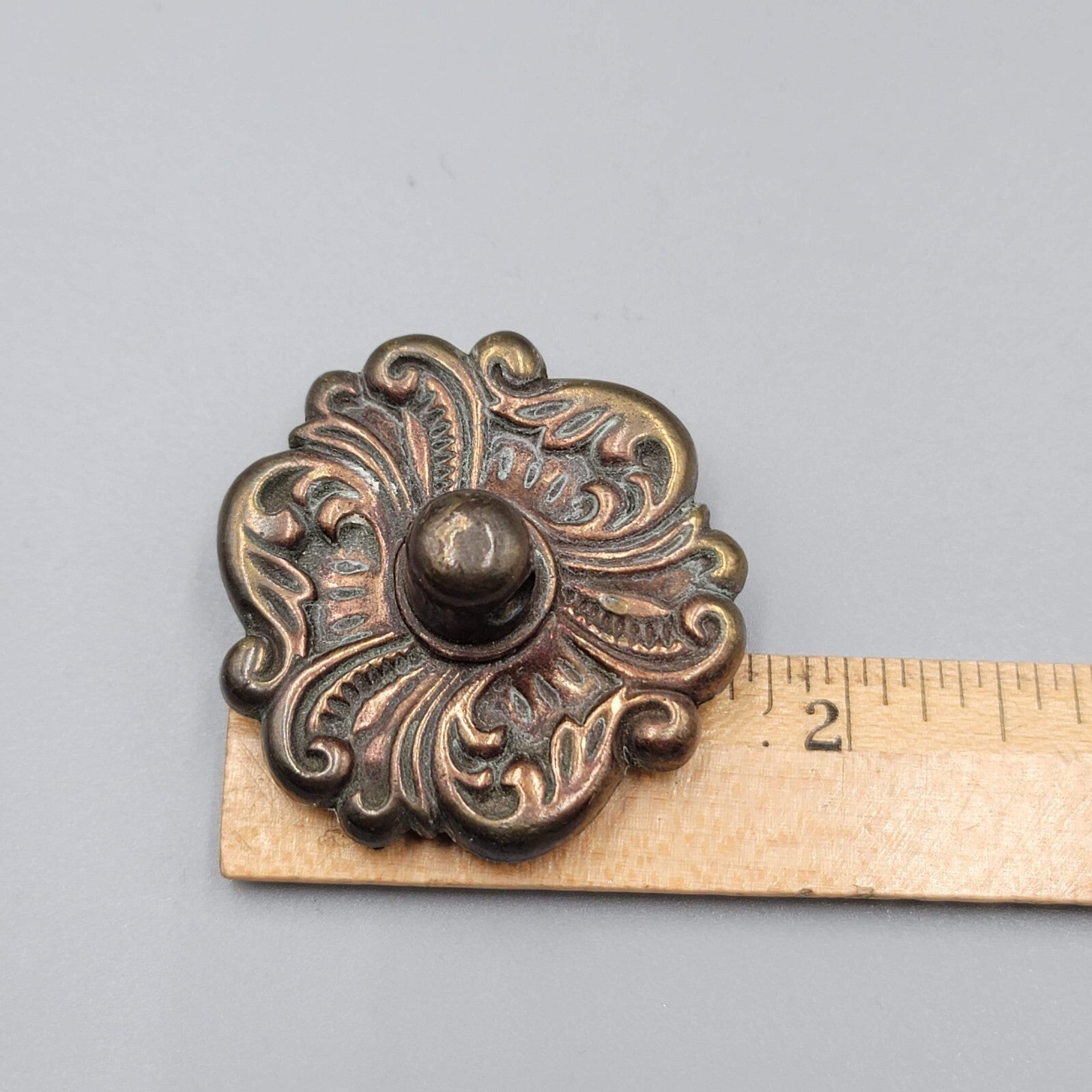 Vintage Brass Face Plates Ornate Bail Pull Handle Replacement Set of 2 - 1 5/8"