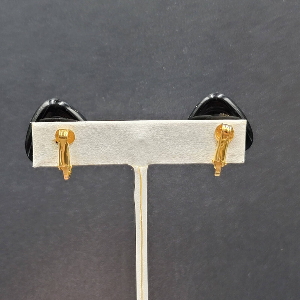 Vintage Clip on Earrings Black Glass Triangle 3/4"