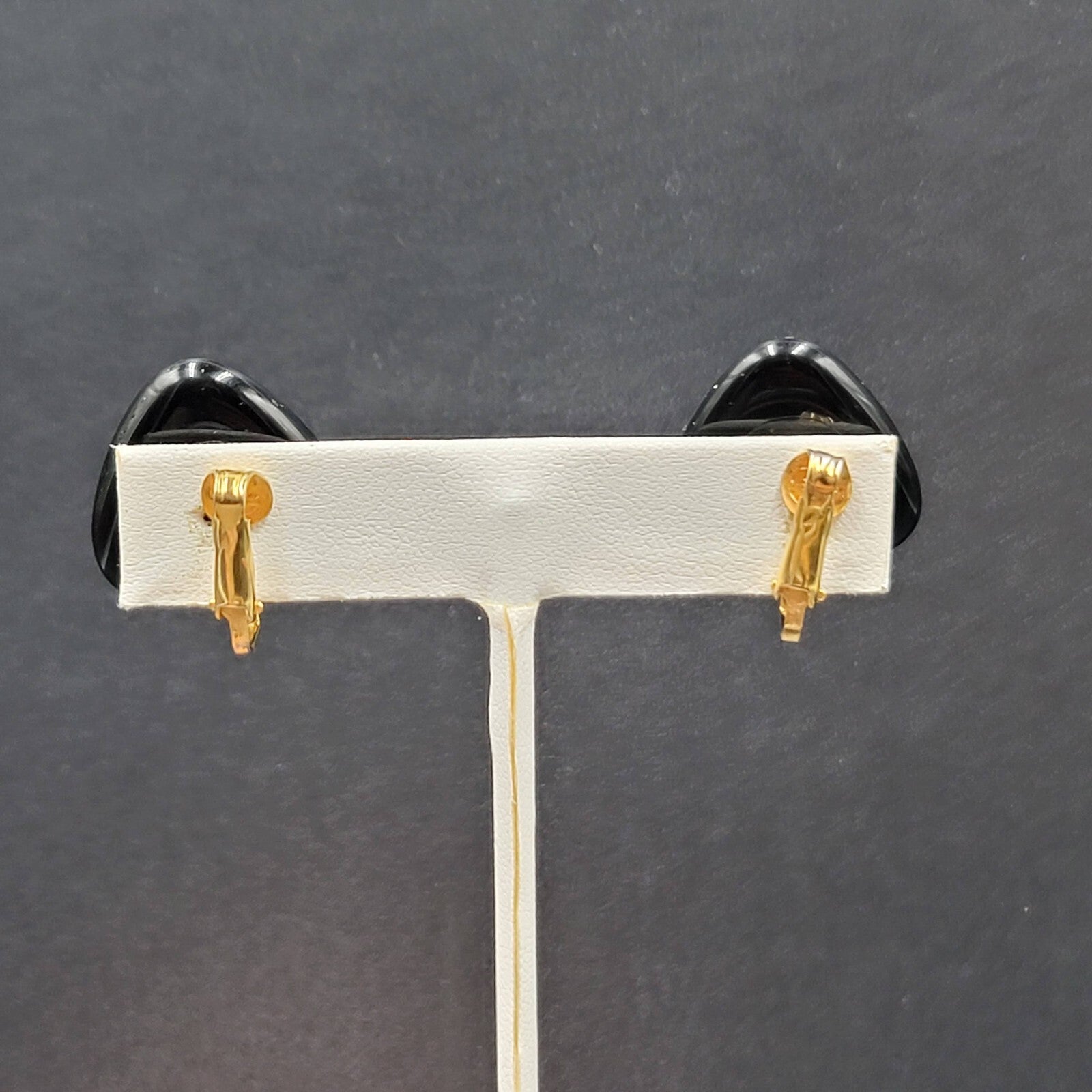 Vintage Clip on Earrings Black Glass Triangle 3/4"