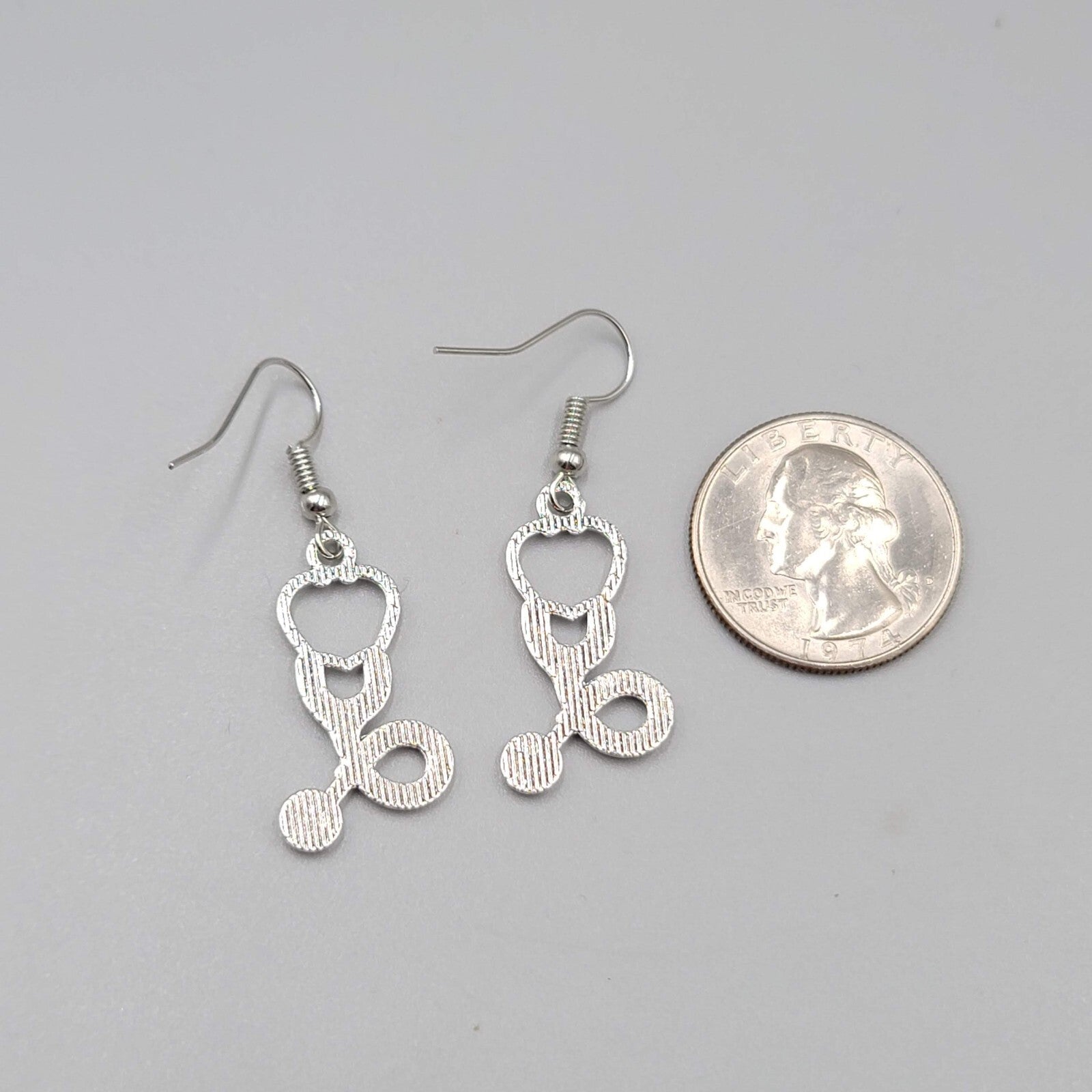 Stethoscope Pierced Earrings Medical Nurse Doctor Dangle Silver tone 1 1/8"