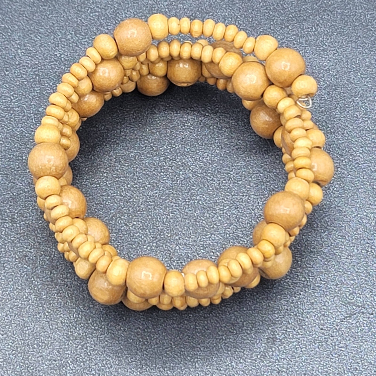 Memory Wire Bracelet Wood Beads Wrap Boho Summer