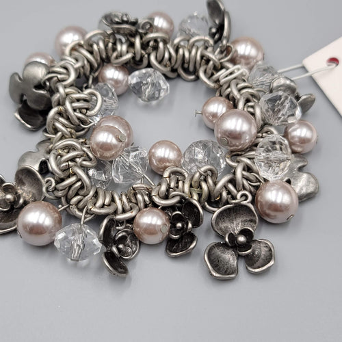 Chicos Bracelet Whispers of Spring Gift Bracelet Silver tone Beaded Flowers