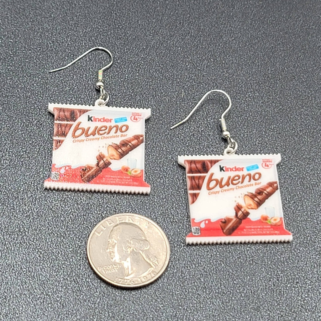 Pierced Earrings Kinder Bueno Fun Snack Dangle 1.25"
