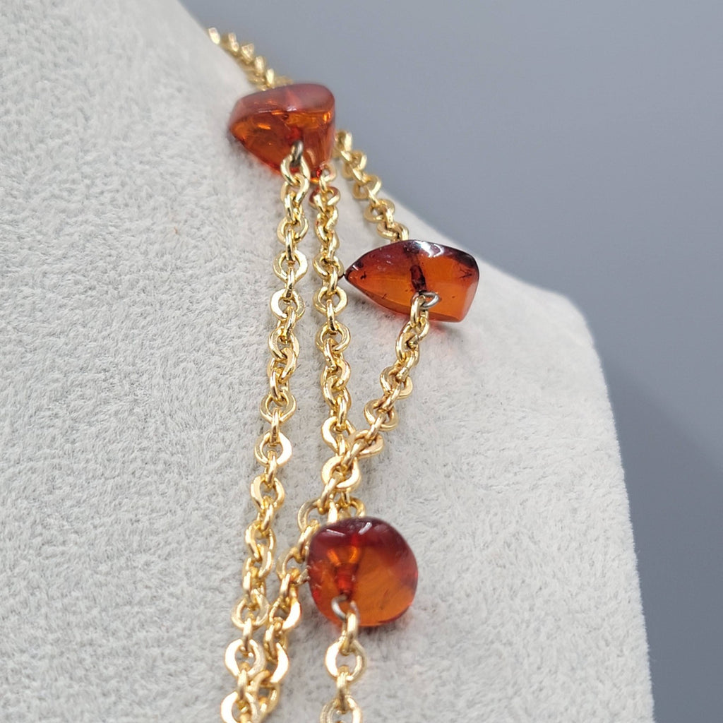 Vintage Necklace Gold tone Brown Station Extra Long 32 in