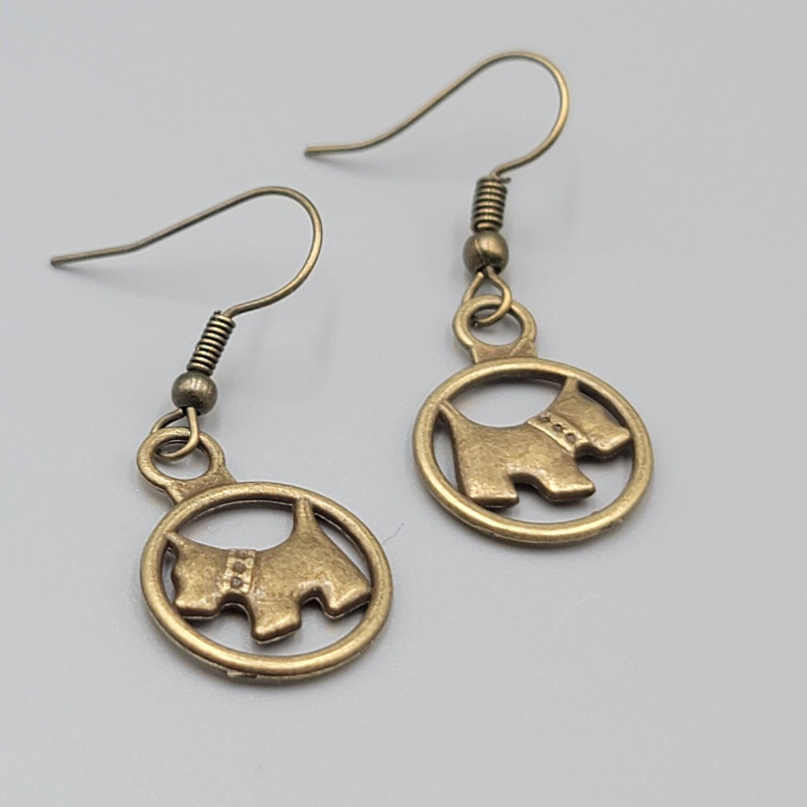 Scottie Dog Pierced Earrings New Bronze tone Dangle 3/4"