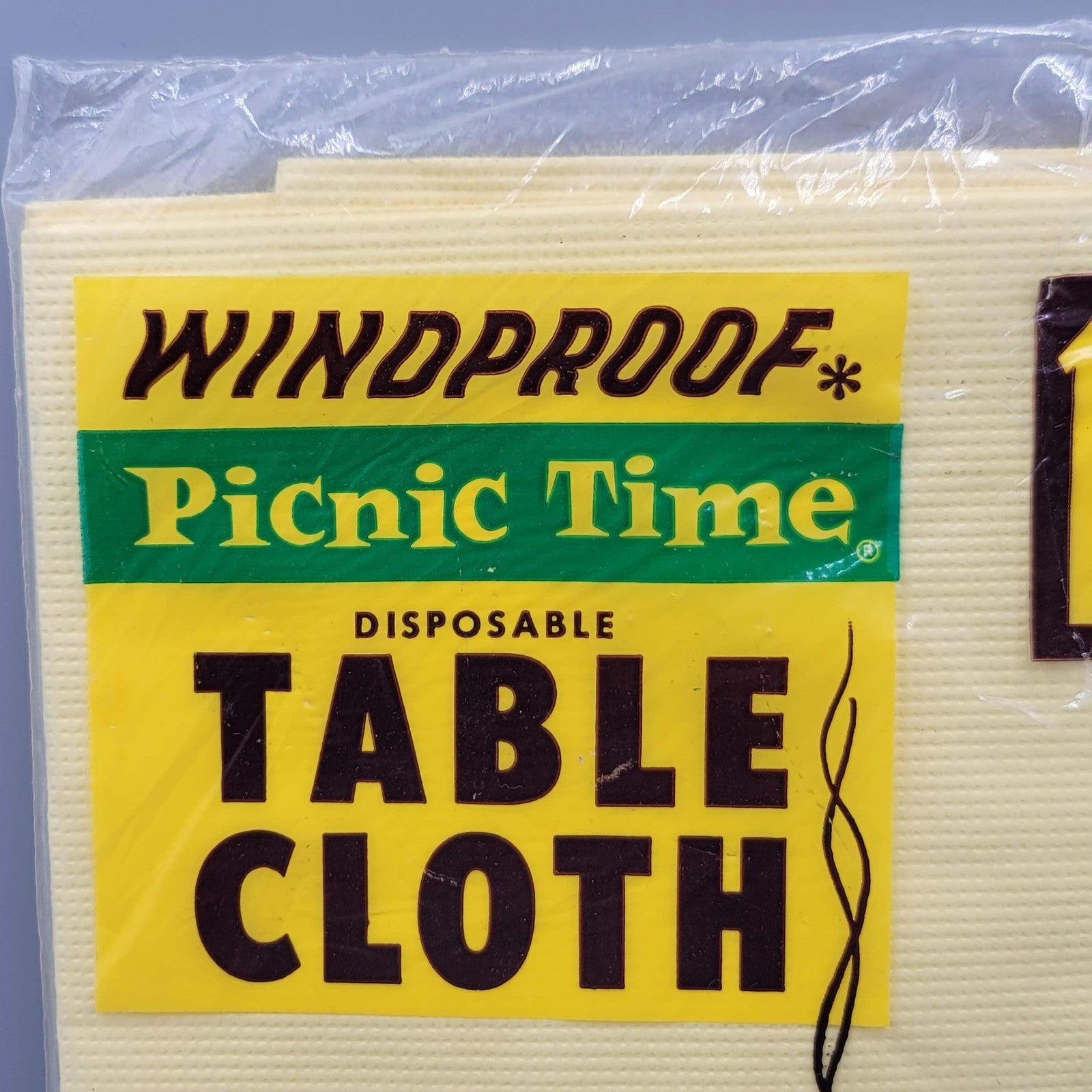 Vintage Yellow Windproof Picnic Time Disposable Table Cloth 6'.6"x3'.4" NIP Prop