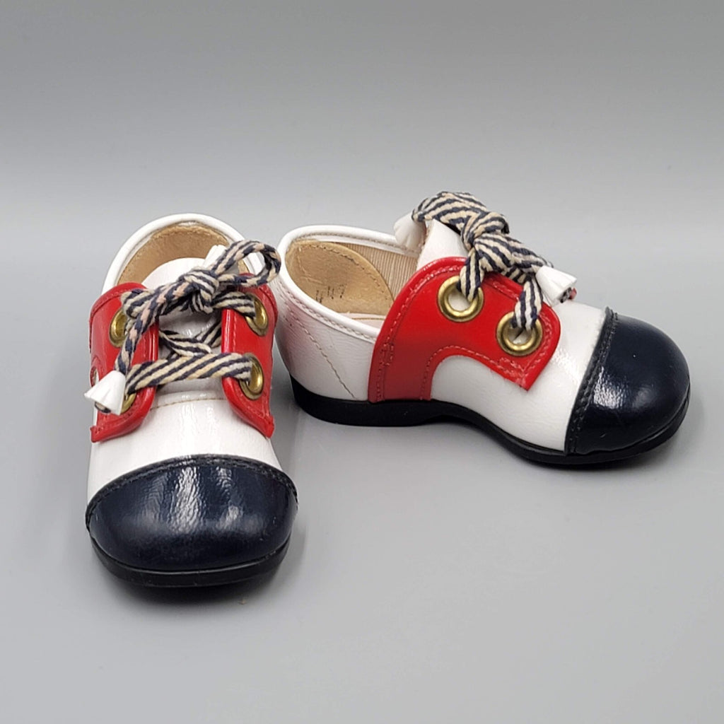 Vintage Baby Toddler Shoes Robinson Crusoe Sz 2 Red White Blue Brass Rivets CUTE