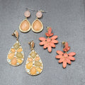 Lot of 3 Pierced Earrings Modern Statement Gold tone Pastel Colors