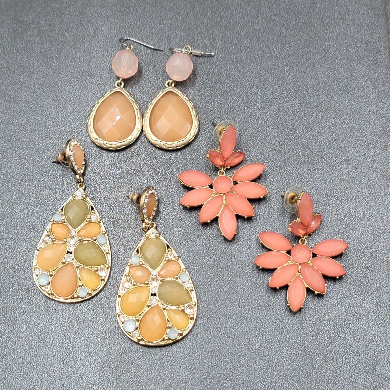 Lot of 3 Pierced Earrings Modern Statement Gold tone Pastel Colors