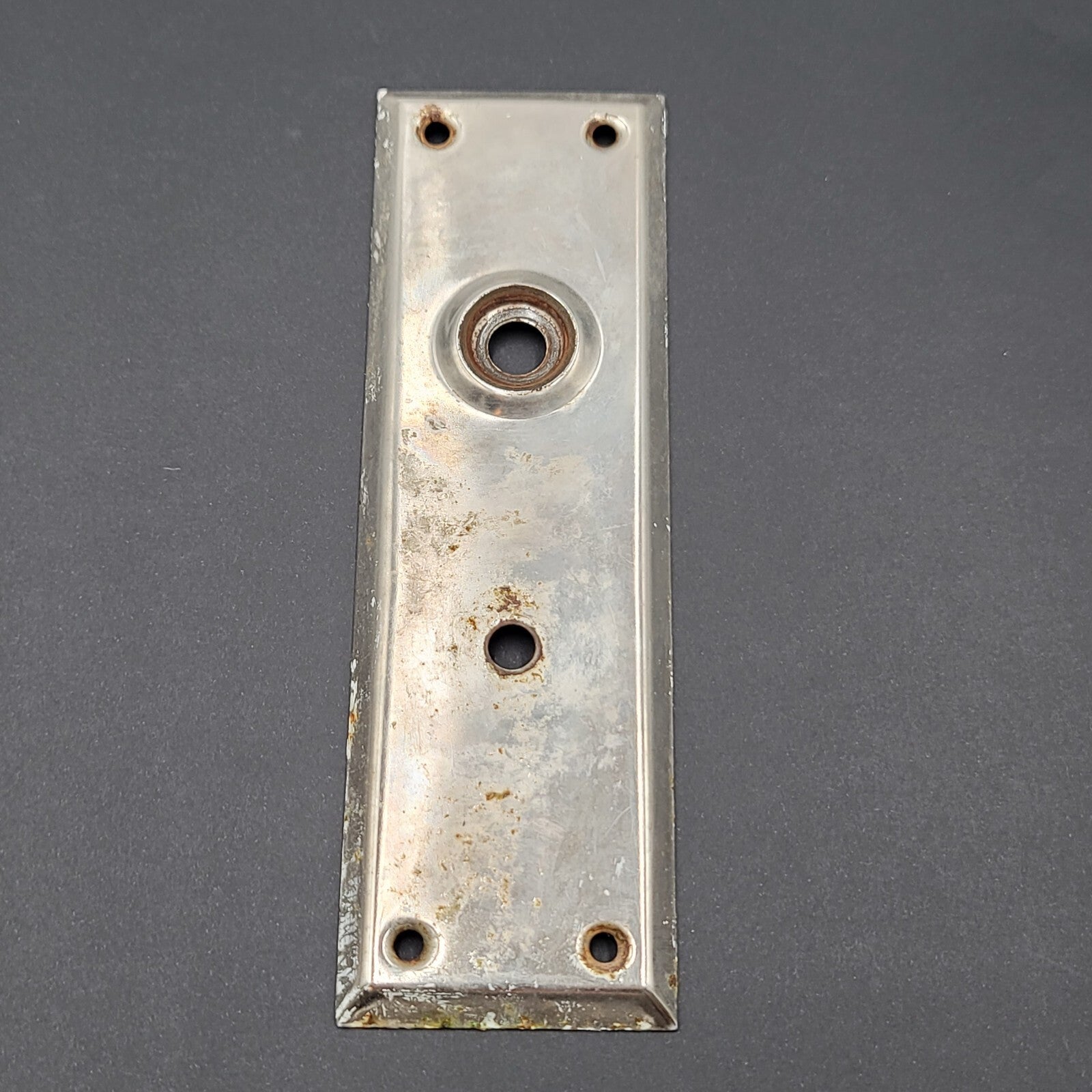 Vintage Steel Doorknob Silver Back plate 7" x 2.25" Salvage Door Hardware 2.25"