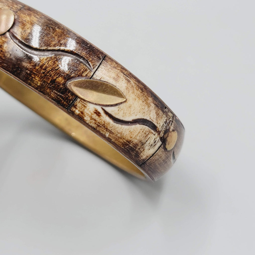 Vintage Bangle Bracelet Bovine Cow Bone Brass Inlay Made in India