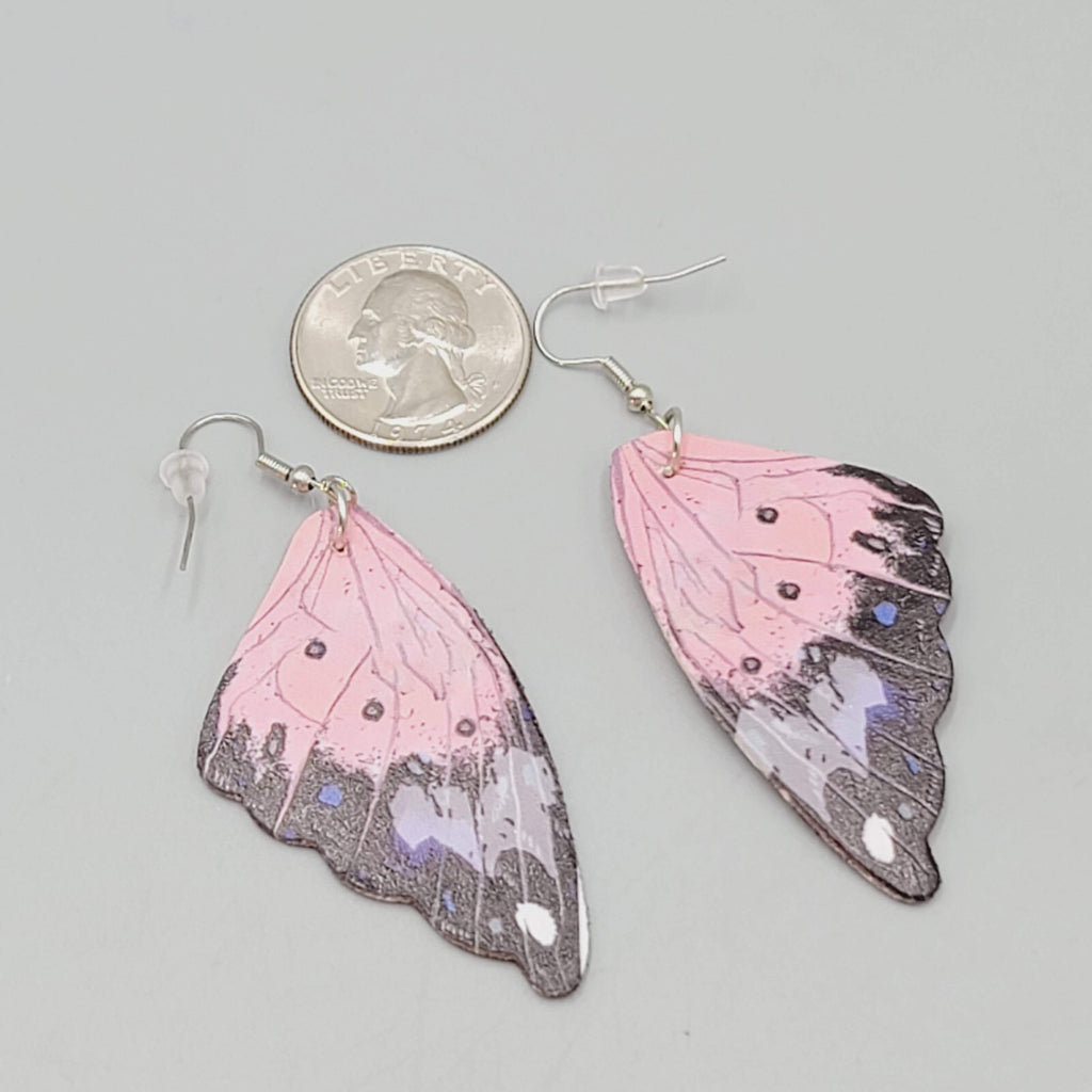Butterfly Wing Pierced Earrings Pink Purple Statement Dangle 2.25"